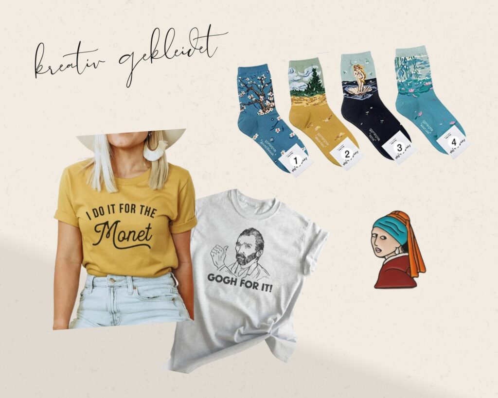 kreativ gekleidet - Kunstsocken, T-shirts und Anstecker als Geschenkidee für Zeichner